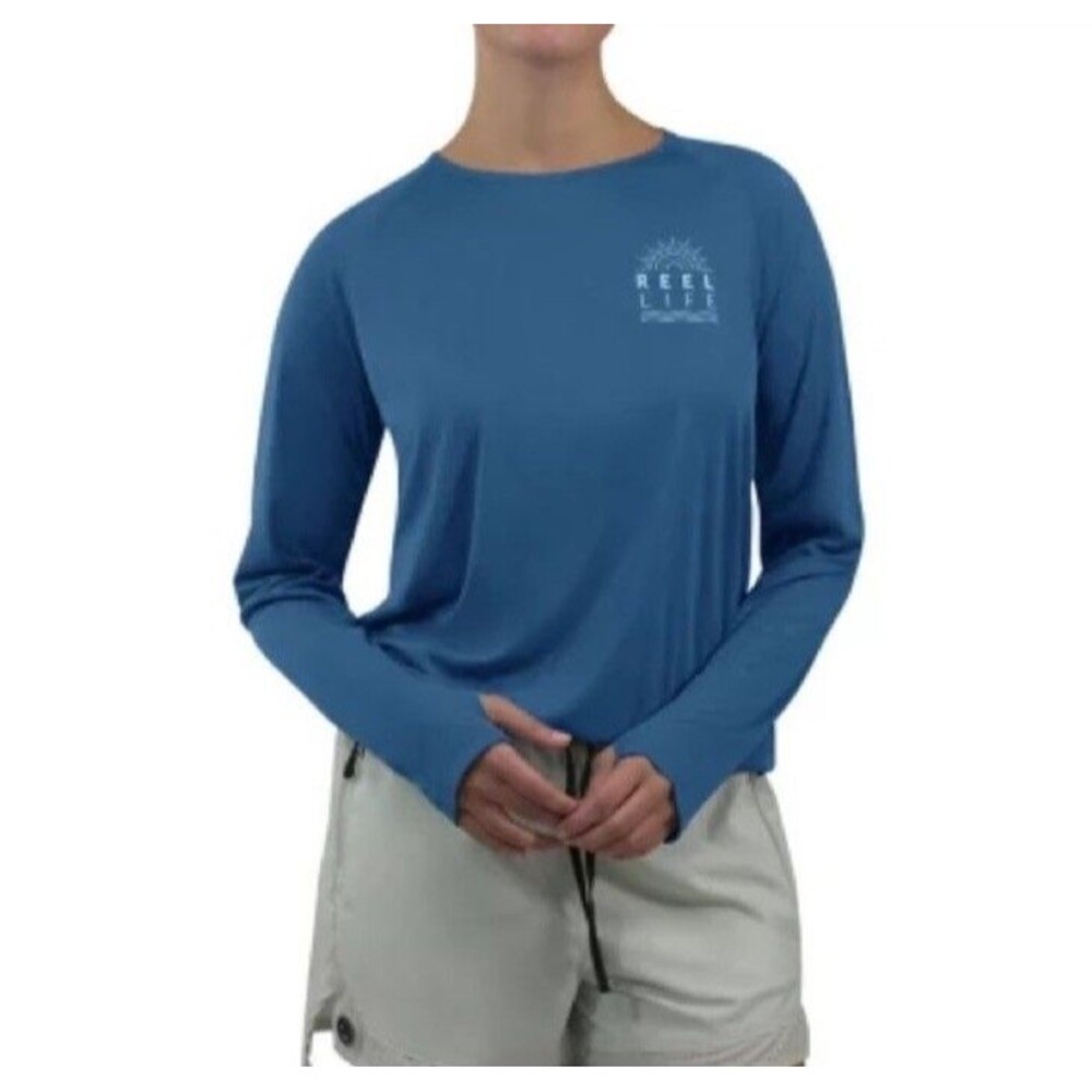 REEL LIFE WOMEN'S JAX BEACH LONG SLEEVE UV (UPF 50) Small Navy New
